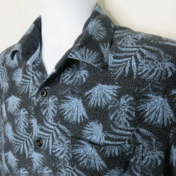 Nat Nast Hawaiian Aloha Shirt Mens M Blue Silk Blend Leaves Palm Fronds - Picture 1 of 12
